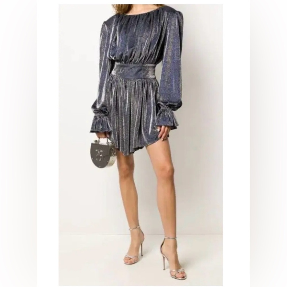 Nervi Betty Silver Metallic Glitter Long Sleeve Mini Dress
